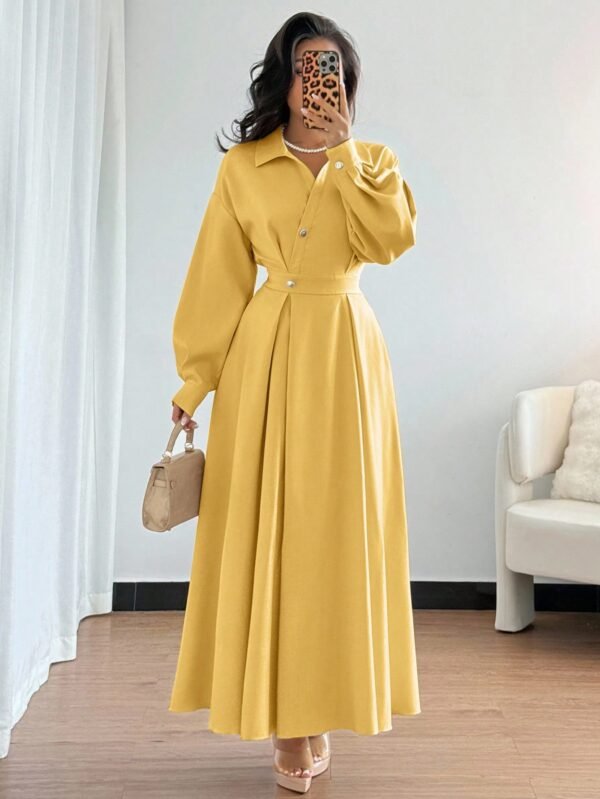 rafferiza فستان نسائي بياقة منقلبة وأكمام طويلة منسدلة وخصر مفرود، مناسب للخروجات والعطلات والأعياد والسفر 11