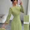 modelyn فستان نسائي بياقة عالية وخصر مشدود بالدانتيل باللون الأحمر 6