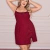 slumberry curve قميص نوم قصير مريح مزين بالدانتيل والربطة العنق، مقاس كبير، لون أحمر 6