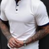 manfinity mode قميص بولو رسمي رجالي صيفي كاجوال بأكمام قصيرة مع حواف متباينة، للمناسبات 5