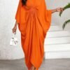 shein lady فستان نسائي كاجوال فضفاض بأكمام على شكل خفاش، لون أحادي، لإطلالات العطلات والرحلات، ملابس نسائية بوهيمية/بوهيمية/بوهو 4