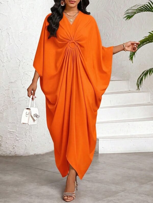 shein lady فستان نسائي كاجوال فضفاض بأكمام على شكل خفاش، لون أحادي، لإطلالات العطلات والرحلات، ملابس نسائية بوهيمية/بوهيمية/بوهو 4