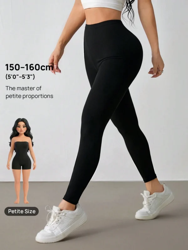 shein petite بنطلون رياضي كاجوال مرتفع الخصر مطاطي أحادي اللون للسيدات 9