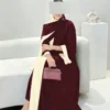 3 قطع مجموعة عباءة أنيقة بلون أحادي طويلة الأكمام مفتوحة + رداء بلا أكمام + وشاح مطابق، مجموعة عباءة 3 قطع مع وشاح، ملابس عربية ربيعية باللون الأحمر 5