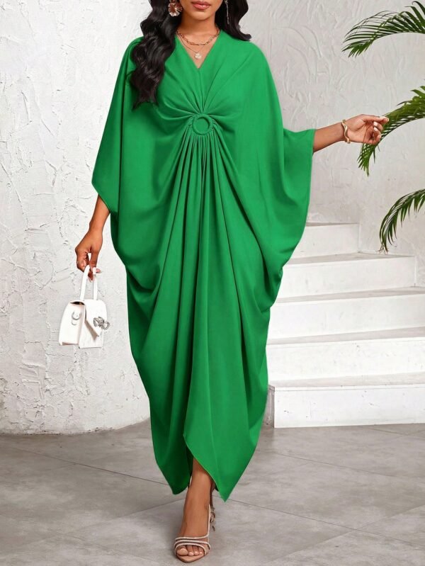 shein lady فستان نسائي كاجوال فضفاض بأكمام على شكل خفاش، لون أحادي، لإطلالات العطلات والرحلات، ملابس نسائية بوهيمية/بوهيمية/بوهو 1