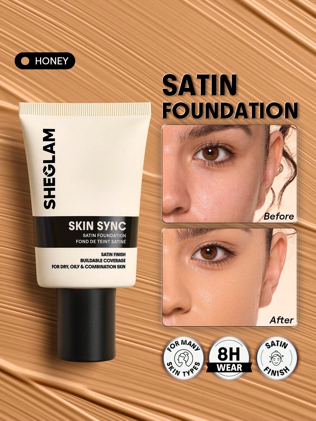 sheglam skin sync satin كريم أساس fair علامة تجارية جمال مكياج ميكب مستحضرات تجميل للنساء الفتيات مثالي لفصل الصيف الربيع مثالي ل y2k أزياء أنيقة عيد الأم هدية حفلة جاهز أفضل لون 12