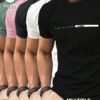 manfinity homme قميص تي شيرت رجالي بياقة دائرية وأكمام قصيرة بطبعة حرفية، قميص صيفي رجالي كاجوال 8