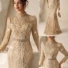 coutiva فستان سهرة رسمي أنيق بتصميم طويل الأكمام وتنورة مكسرة، مزين بالترتر والخرز والأحجار الكريمة، مصمم للضيوف في حفلات الزفاف وحفلات الكرة والعشاء 10