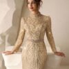 coutiva فستان سهرة رسمي أنيق بتصميم طويل الأكمام وتنورة مكسرة، مزين بالترتر والخرز والأحجار الكريمة، مصمم للضيوف في حفلات الزفاف وحفلات الكرة والعشاء 14