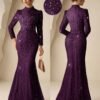 coutiva فستان سهرة رسمي أنيق بتصميم طويل الأكمام وتنورة ذيل السمكة، مزين بالترتر والتطريز واللؤلؤ والراين ستون، مصمم لضيوف الزفاف وحفلات الكرة والعشاء 5