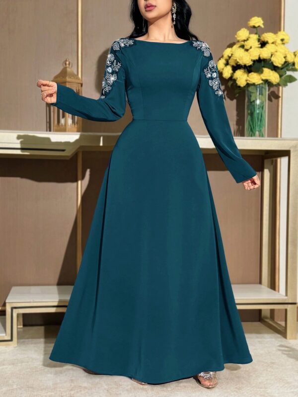modelyn فستان أنيق بأكمام طويلة وياقة على شكل حرف v مزين بالخرز والزهور للنساء 5