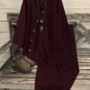 emery rose طقم بلوزة أكمام 3/4 بزر جوز الهند وياقة على شكل v للنساء + بنطلون مستقيم ذو لون واحد، طقم ملابس كاجوال للذهاب للعمل 2