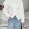 قميص نسائي أنيق للتنقل بتصميم غير متماثل، طويل الأكمام، لون أبيض، ربطة خلفية غير متماثلة، مناسب للارتداء في المكتب والمناسبات الرسمية والمواعيد، للربيع والصيف 7