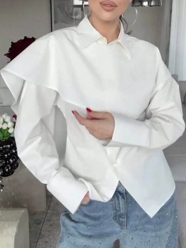قميص نسائي أنيق للتنقل بتصميم غير متماثل، طويل الأكمام، لون أبيض، ربطة خلفية غير متماثلة، مناسب للارتداء في المكتب والمناسبات الرسمية والمواعيد، للربيع والصيف 5