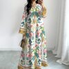 shein najma فستان طويل الأكمام بياقة على شكل حرف v مزخرف بطبعات هندسية وزهرية متناظرة للنساء، فستان أنيق بطراز عربي، للربيع/الصيف shein najma فستان طويل الأكمام بياقة على شكل حرف v مزخرف بطبعات هندسية وزهرية متناظرة للنساء، فستان أنيق بطراز عربي، للربيع/الصيف