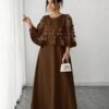 elenzga فستان نسائي بياقة مستديرة مزين بالتطريز، مناسب لحفلات الزفاف في الخريف وأعياد الميلاد والمناسبات الأخرى 7
