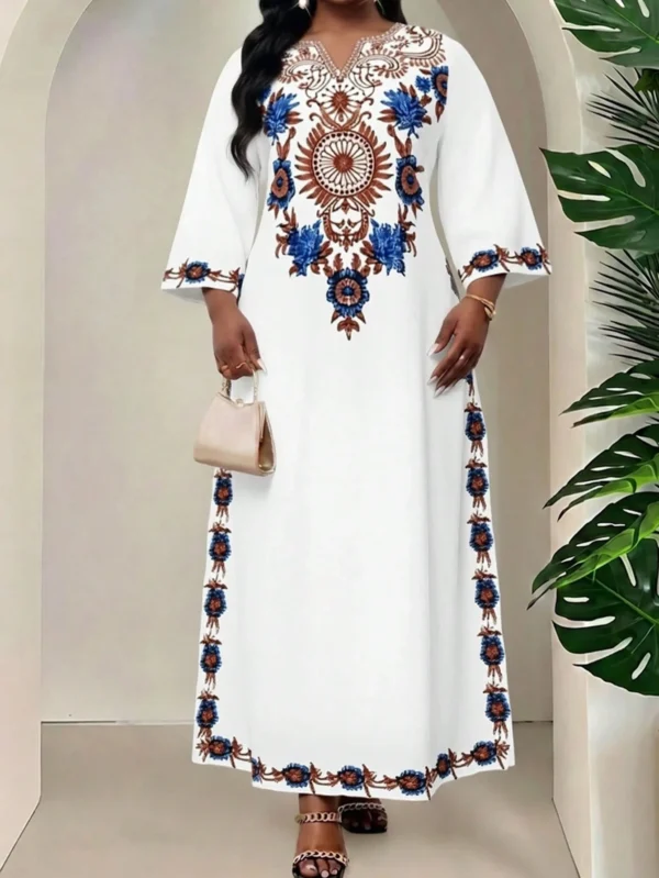 shein lady فستان كاجوال للعطلات مطبوع بالزهور مع فتحة في الرقبة مقاس كبير 3