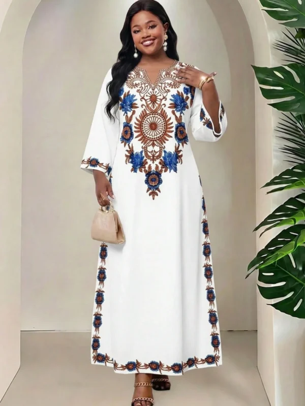 shein lady فستان كاجوال للعطلات مطبوع بالزهور مع فتحة في الرقبة مقاس كبير 4