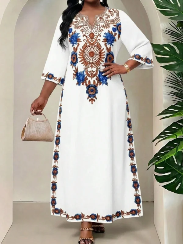 shein lady فستان كاجوال للعطلات مطبوع بالزهور مع فتحة في الرقبة مقاس كبير 5