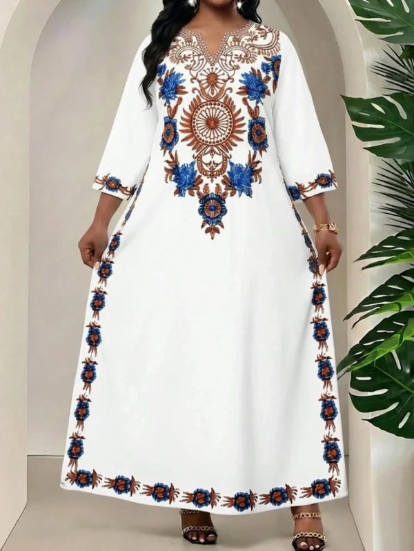 shein lady فستان كاجوال للعطلات مطبوع بالزهور مع فتحة في الرقبة مقاس كبير 6