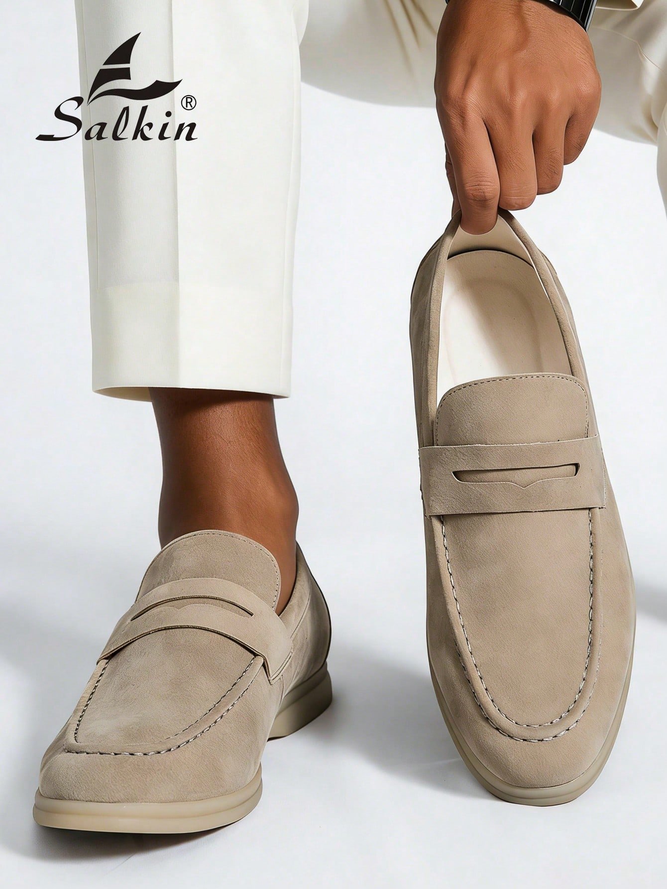 salkin أحذية لوفر بنّي فاخرة للرجال بلون كريمي موحد من الشمواه الصناعي، أحذية كاجوال بتصميم كلاسيكي فاخر بأسعار معقولة للحياة العصرية، موكاسين ناعمة ومريحة وقابلة للتنفس مع نعل متين، أحذية أنيقة للرجل النبيل مناسبة للمناسبات الاجتماعية، متعددة الاستخدامات 1