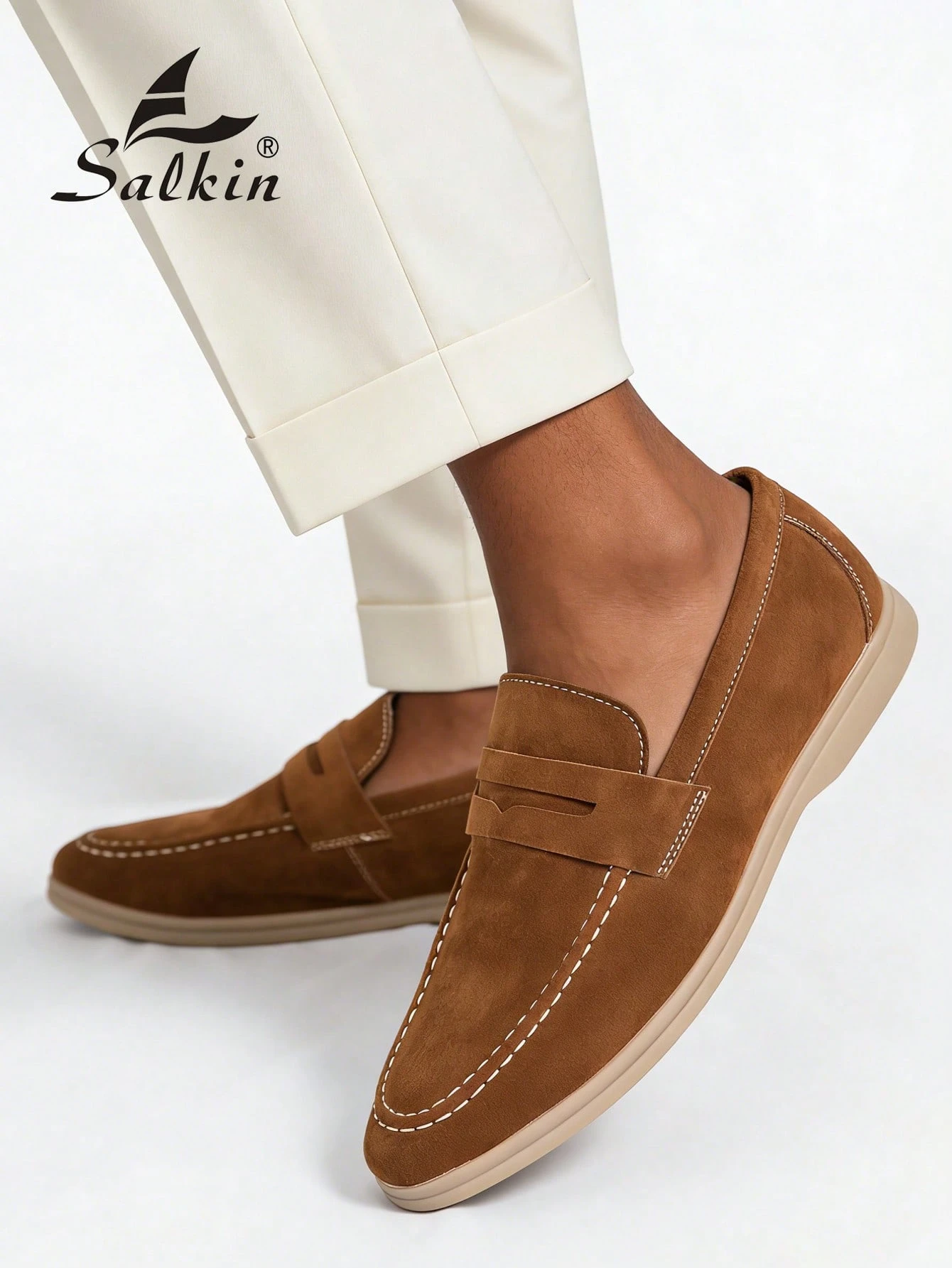salkin أحذية لوفر رجالية فاخرة بلون كريمي موحد من الشمواه الصناعي، أحذية كاجوال بتصميم كلاسيكي فاخر بأسعار معقولة للحياة العصرية، موكاسين ناعم ومريح وقابل للتنفس مع نعل متين، أحذية اجتماعية أنيقة للرجل النبيل، متعددة الاستخدامات مع البدلات والطلاب في موسم 12