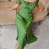 modelyn فستان صيفي قصير بأكمام قصيرة وياقة مربعة مزخرف بنقوش زهور صغيرة وشق، فساتين سهرة طويلة 5