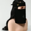 قطعة واحدة نقاب نسائي بلون أحادي مع فيونكة ذهبية مطبوعة بالزهور، وشاح رأس خفيف قابل للتنفس، أسود، للشاطئ والعطلات 15