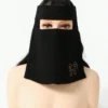 قطعة واحدة نقاب نسائي بلون أحادي مع فيونكة ذهبية مطبوعة بالزهور، وشاح رأس خفيف قابل للتنفس، أسود، للشاطئ والعطلات 14