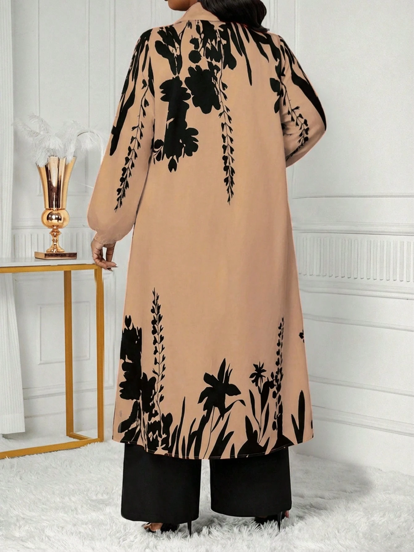 shein lady طقم بلوزة وبنطلون طويل مطبوع للنساء كبيرات الحجم، طقم كاجوال من قطعتين 2