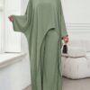 shein lady طقم بلوزة وبنطلون واسع الساق ذو لون أحادي وحافة غير متماثلة، طقم كاجوال مكون من قطعتين للنساء 3
