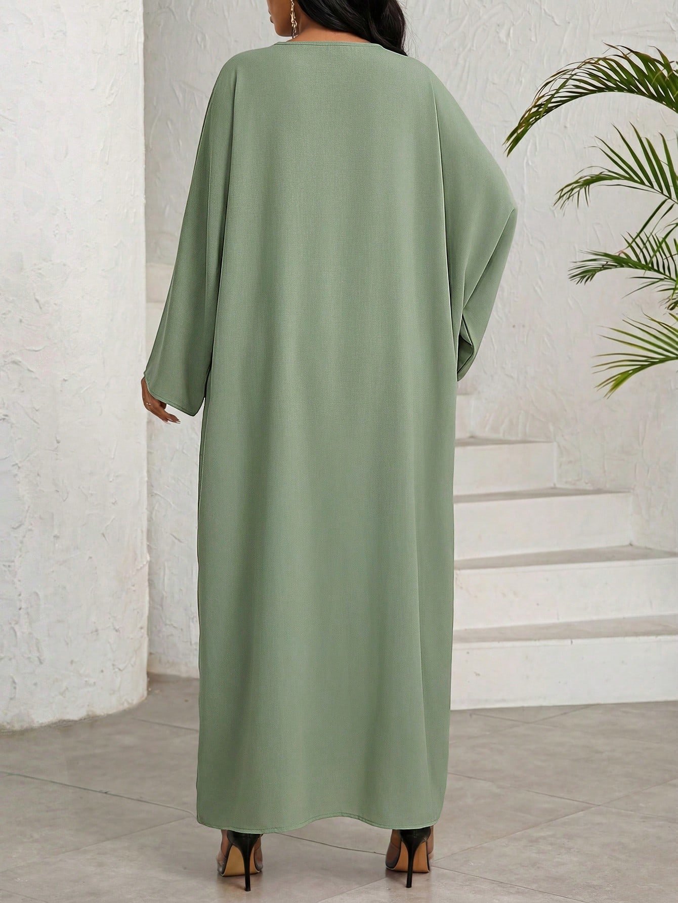 shein lady طقم بلوزة وبنطلون واسع الساق ذو لون أحادي وحافة غير متماثلة، طقم كاجوال مكون من قطعتين للنساء 5