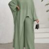 shein lady طقم بلوزة وبنطلون واسع الساق ذو لون أحادي وحافة غير متماثلة، طقم كاجوال مكون من قطعتين للنساء 7