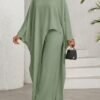 shein lady طقم بلوزة وبنطلون واسع الساق ذو لون أحادي وحافة غير متماثلة، طقم كاجوال مكون من قطعتين للنساء 8