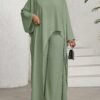 shein lady طقم بلوزة وبنطلون واسع الساق ذو لون أحادي وحافة غير متماثلة، طقم كاجوال مكون من قطعتين للنساء 9
