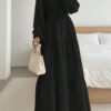 رداء طويل أنيق للنساء بلون موحد مع أزرار وحزام مربوط بعقدة وأكمام طويلة على شكل فانوس وحاشية مرقعة، مناسب للربيع والصيف والخريف والشتاء والاستخدام اليومي وأعياد الميلاد والحفلات والعشاء الرسمي والمواعدة 3