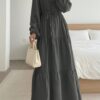رداء طويل أنيق للنساء بلون موحد مع أزرار وحزام مربوط بعقدة وأكمام طويلة على شكل فانوس وحاشية مرقعة، مناسب للربيع والصيف والخريف والشتاء والاستخدام اليومي وأعياد الميلاد والحفلات والعشاء الرسمي والمواعدة 4