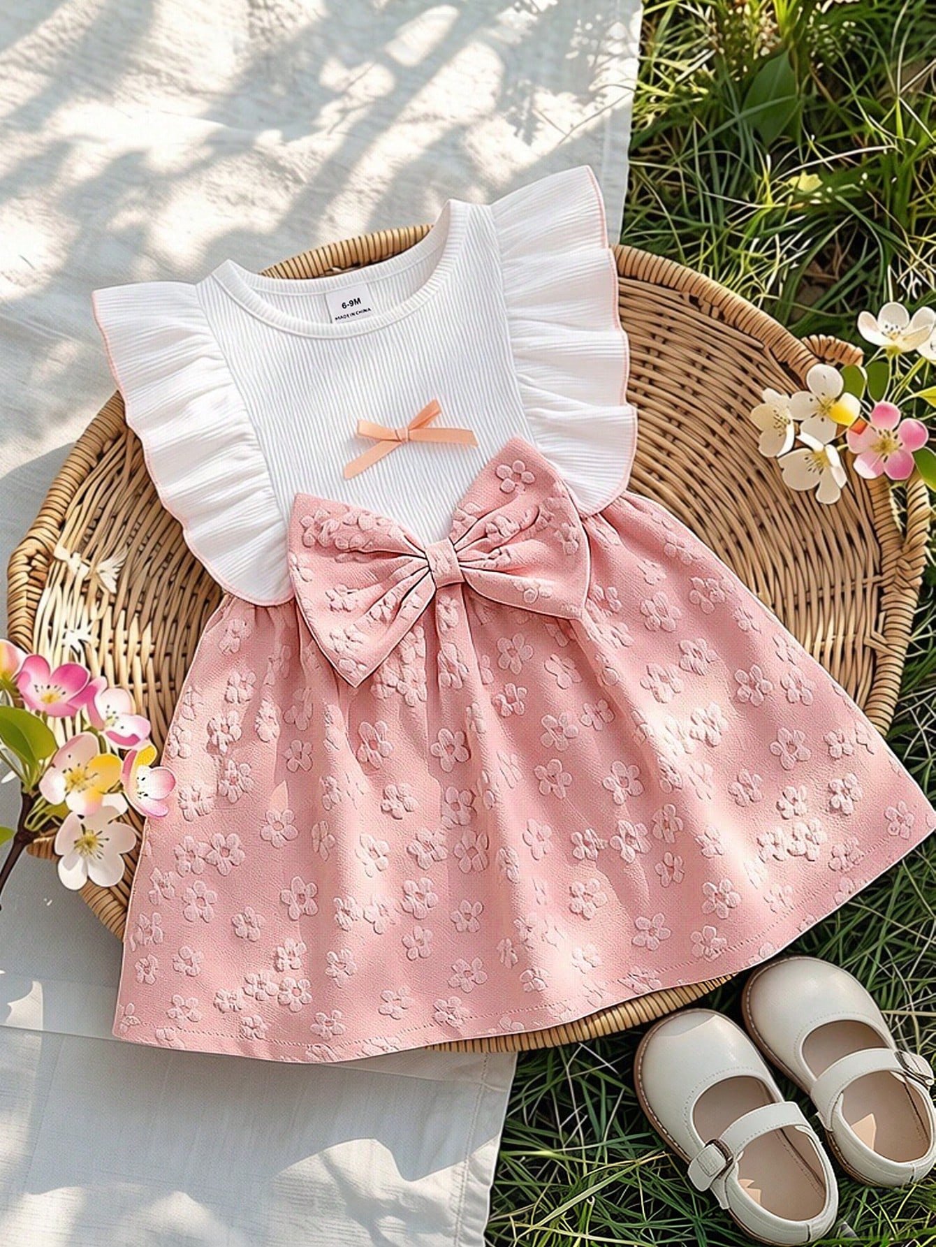 shein فستان للبنات من عمر 3 أشهر إلى 3 سنوات للخروج، قطعة واحدة بأسلوب كاجوال وجميل للارتداء اليومي في فصل الخريف، فستان كم قصير مزين بفيونكة بنية اللون 7