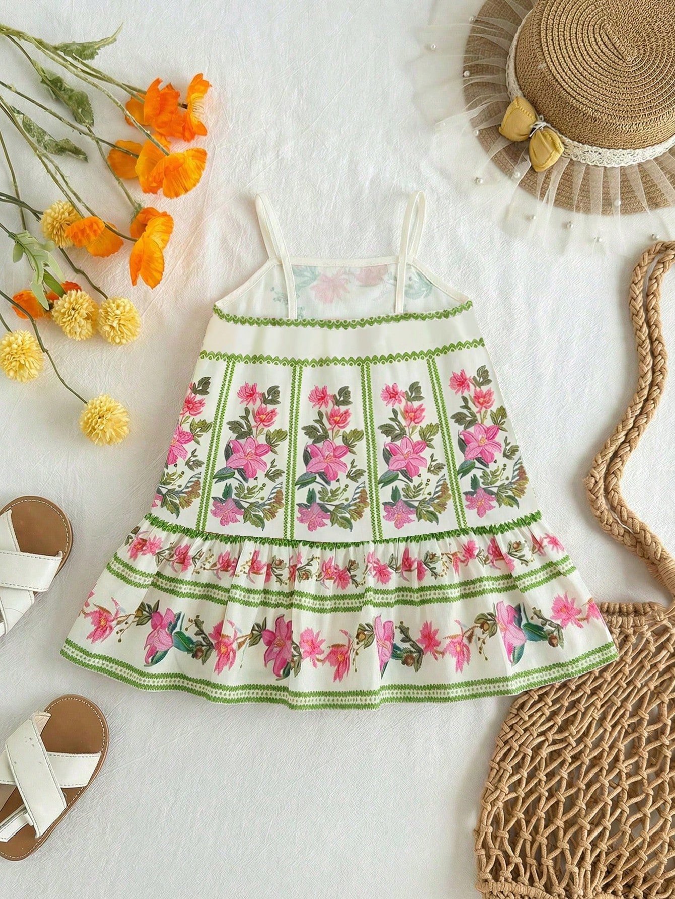 travachic kids فستان بناتي بحمالات سباغيتي منسوج بزهور صغيرة 2