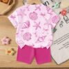 elladie kids مجموعة قميص كم قصير وشورت للبنات الرضع بطبعات صدفة وجنجل البحر وفيونكة، أسلوب عطلة عفوي بسيط، مناسبة للعطلات والأنشطة الخارجية، صيفي 15