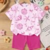 elladie kids مجموعة قميص كم قصير وشورت للبنات الرضع بطبعات صدفة وجنجل البحر وفيونكة، أسلوب عطلة عفوي بسيط، مناسبة للعطلات والأنشطة الخارجية، صيفي 17