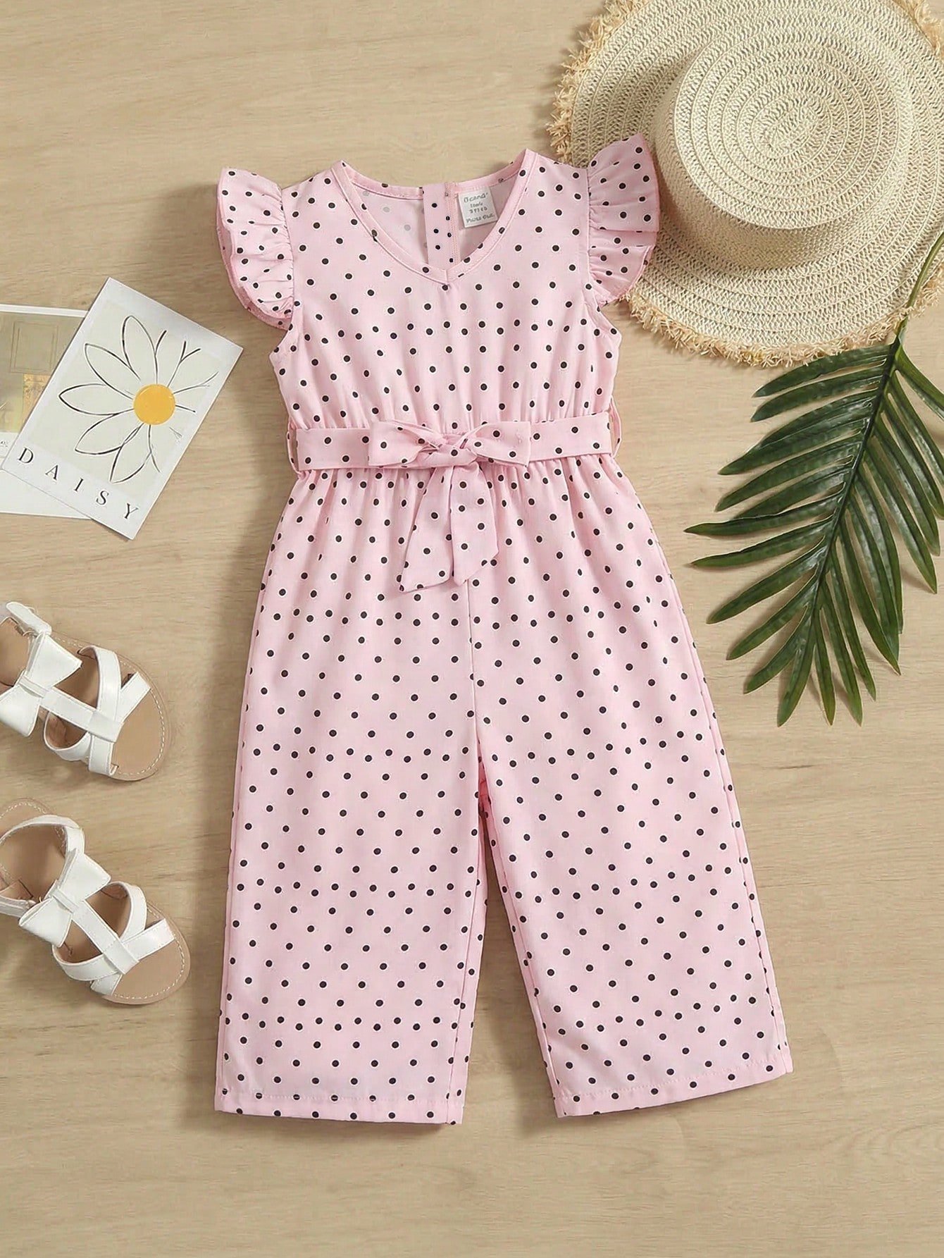 shein هدية فتاة رضيعة سالوبيت منقوش بنقاط بتصميم مزين بأكمام واسعة وحزام قابل للتعديل shein هدية فتاة رضيعة سالوبيت منقوش بنقاط بتصميم مزين بأكمام واسعة وحزام قابل للتعديل