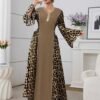 al najma كارديجان طويل أنيق بياقة على شكل حرف v مزخرف بطبعة جلد الفهد وأكمام طويلة مزينة بالخرز، مرتب وأنيق 10
