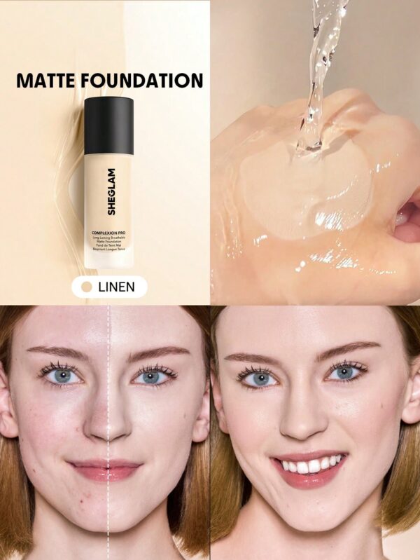sheglam كريم أساس مطفي يدوم طويلاً وقابل للتنفس من complexion pro لون بني مطفي مقاوم للتعرق ومضاد للزيوت وتغطية كاملة وخالي من المسام وخافي عيوب ومقاوم للماء وخالي من العيوب ولا يتلاشى وخفيف الوزن وكريم أساس سائل من علامة تجارية جمال مكياج ميكب مستحضرات ت