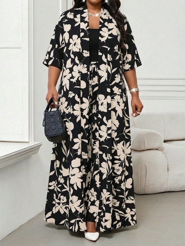 shein lady مجموعة قطعتين فضفاضة أنيقة متعددة الاستخدامات بطباعة عتيقة مقاس كبير، صيفي 4