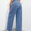 shein petite سروال جينز أزرق أنيق وبسيط للنساء للاستخدام اليومي 6