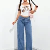 shein petite سروال جينز أزرق أنيق وبسيط للنساء للاستخدام اليومي 10