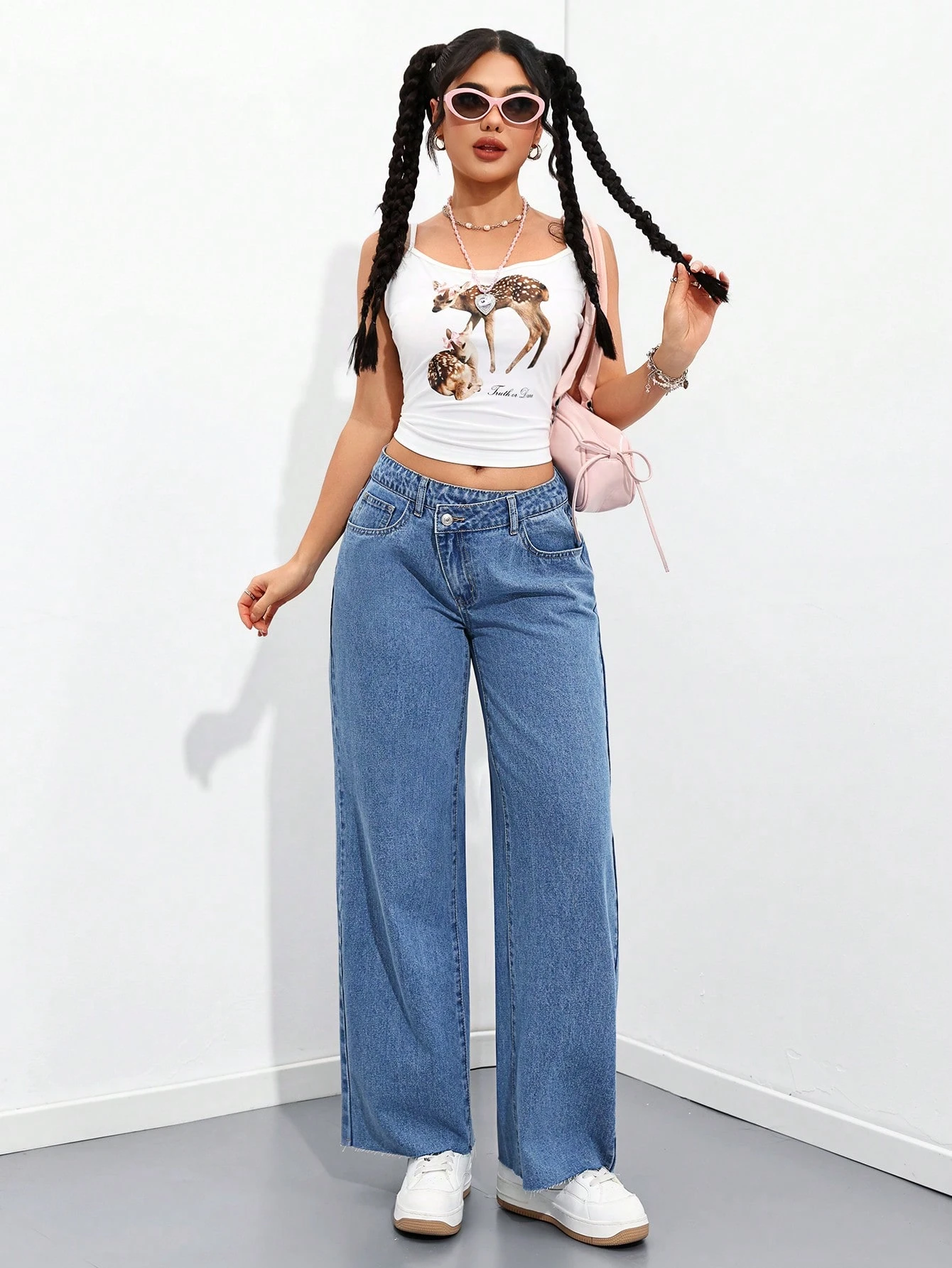 shein petite سروال جينز أزرق أنيق وبسيط للنساء للاستخدام اليومي 10