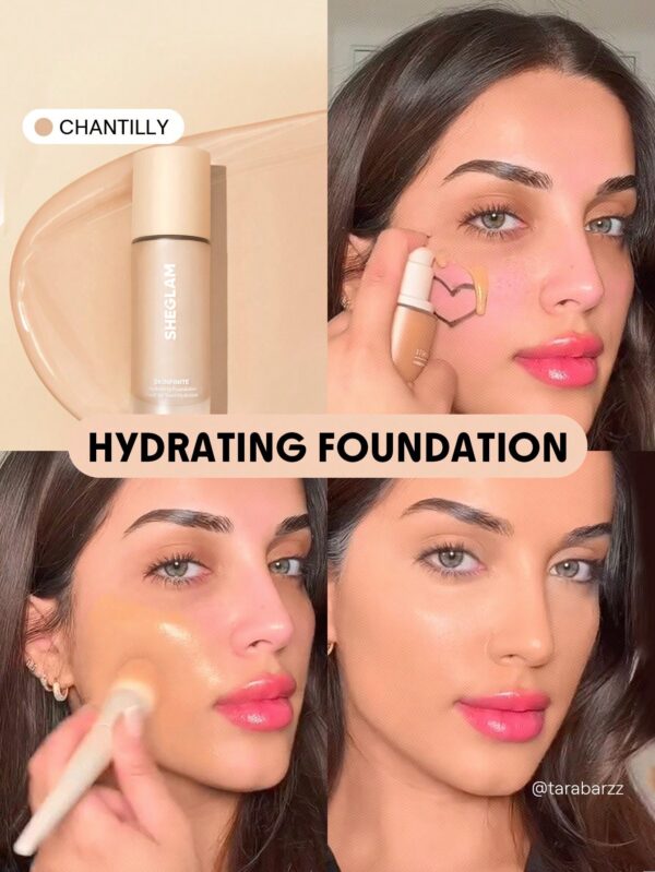 sheglam كريم أساس مرطب من skinfinite كريم أساس shell flawless dewy تغطية مرطبة إخفاء المسام غير المرئية كريم أساس سائل خفيف الوزن ناعم غير دهني كريم أساس الشتاء علامة تجارية جمال مكياج ميكب مستحضرات تجميل للنساء الفتيات مثالي لفصل الصيف الربيع مثالي ل y 4