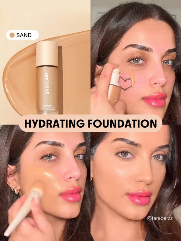 sheglam كريم أساس مرطب من skinfinite كريم أساس shell flawless dewy تغطية مرطبة إخفاء المسام غير المرئية كريم أساس سائل خفيف الوزن ناعم غير دهني كريم أساس الشتاء علامة تجارية جمال مكياج ميكب مستحضرات تجميل للنساء الفتيات مثالي لفصل الصيف الربيع مثالي ل y 10